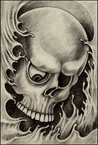 Pencil Sketch One Eyed Skull in Waves Portrait Vinyl Decal Sticker