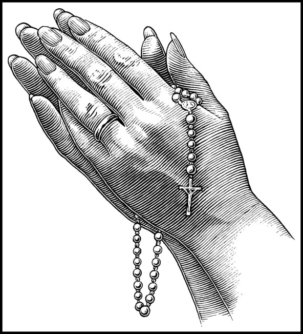 Pencil Sketch Praying Religious Hands with Rosary Cross Vinyl Decal Sticker