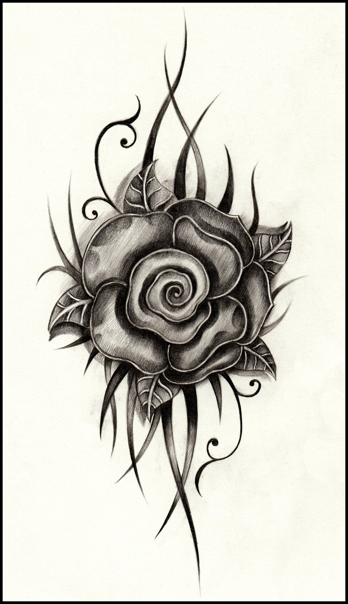Pencil Sketch Rustic Rose Flower Vinyl Decal Sticker