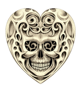 Pencil Sketch Skull in Swirl Stone Heart Vinyl Decal Sticker