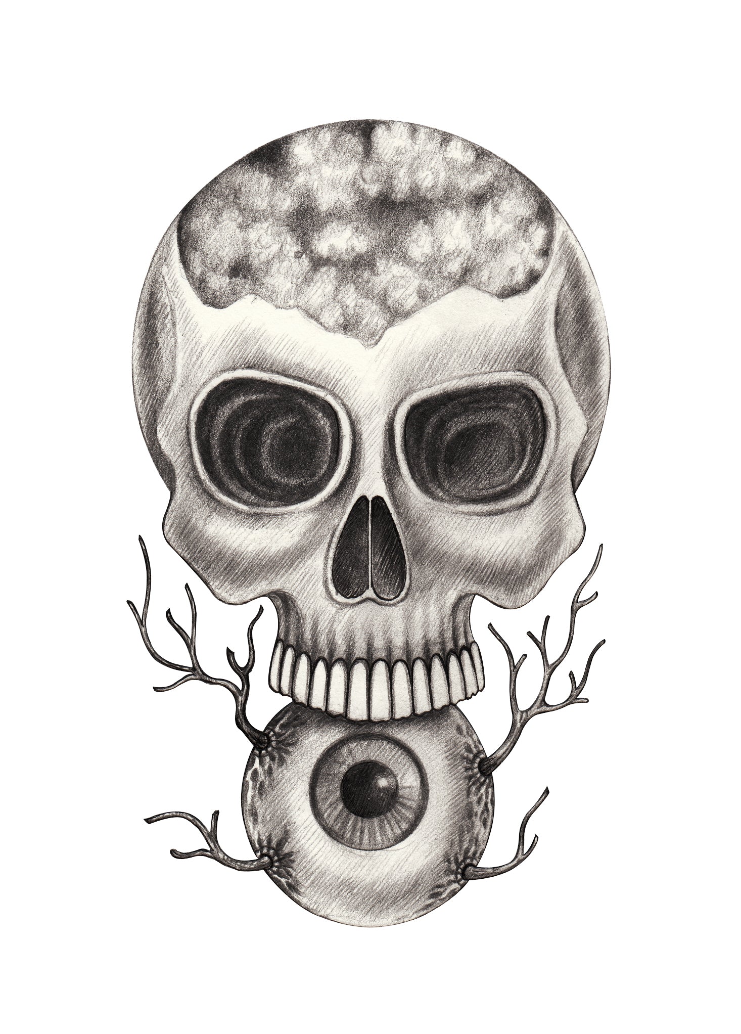 Pencil Sketch Skull on Eye Ball Vinyl Decal Sticker