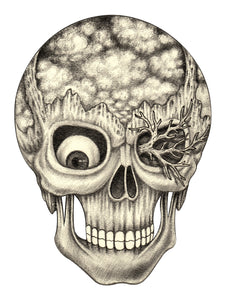 Pencil Sketch Skull with Cloud and Landscape Brain Vinyl Decal Sticker