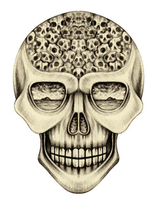 Pencil Sketch Skull with Desert Horizon Eyes and Mini Skulls Vinyl Decal Sticker