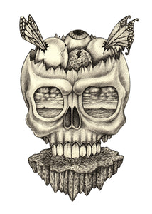 Pencil Sketch Skull with Eyeball Brains and Horizon Eyes Vinyl Decal Sticker