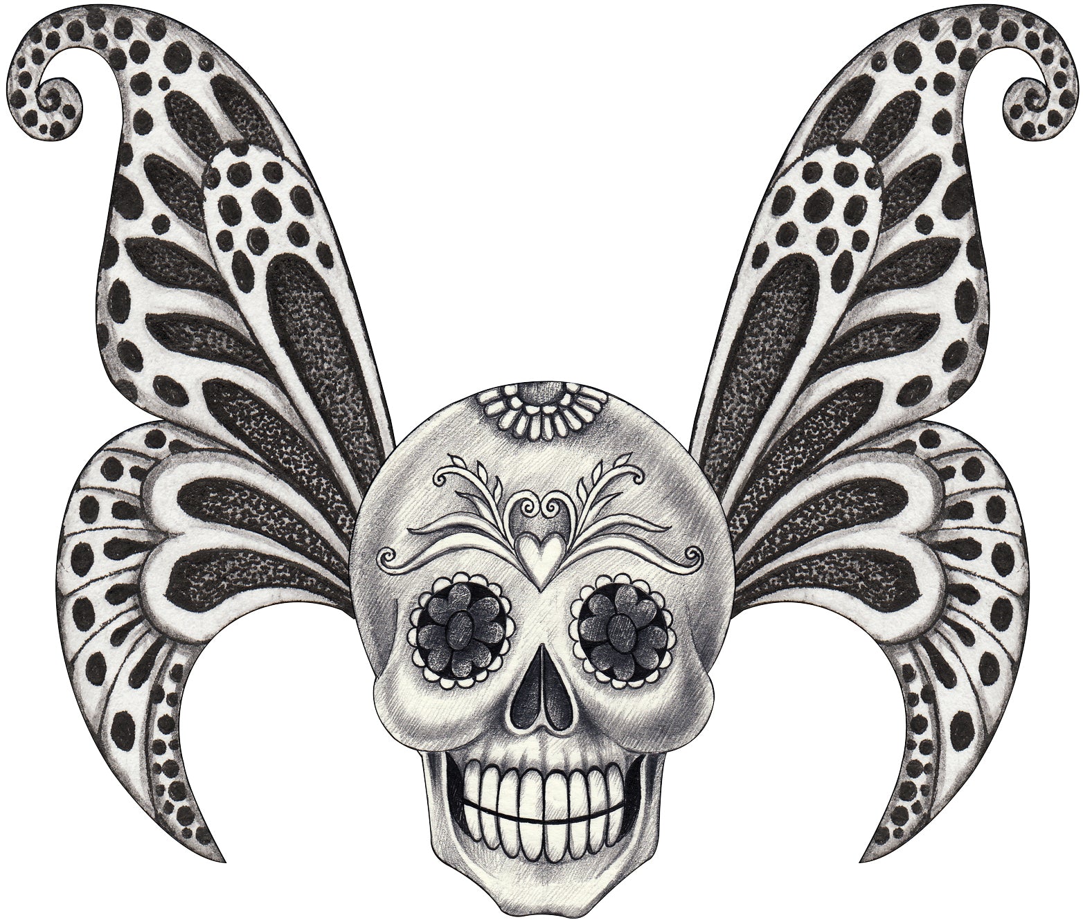Pencil Sketch Skull with Fairy Wings Vinyl Decal Sticker