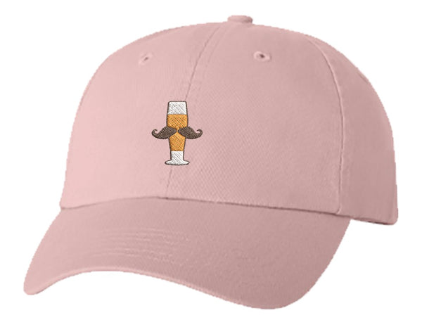 Unisex Adult Washed Dad Hat Pilsner Beer Glass with Handlebar Mustache Manly Brewery Drink Funny Symbol Icon Cartoon Embroidery Sketch Design