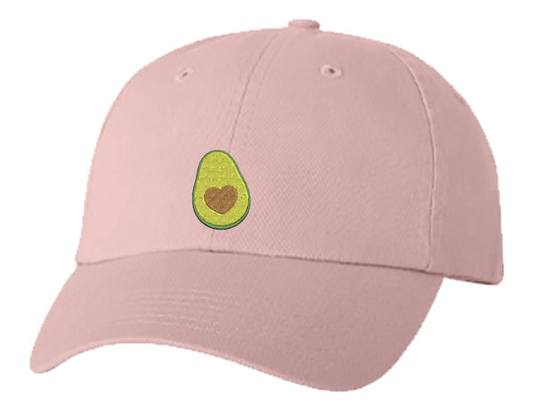 Unisex Adult Washed Dad Hat Cute Sweet Avocado with Heart Seed Cartoon Emoji - Avocado with Heart Seed Embroidery Sketch Design