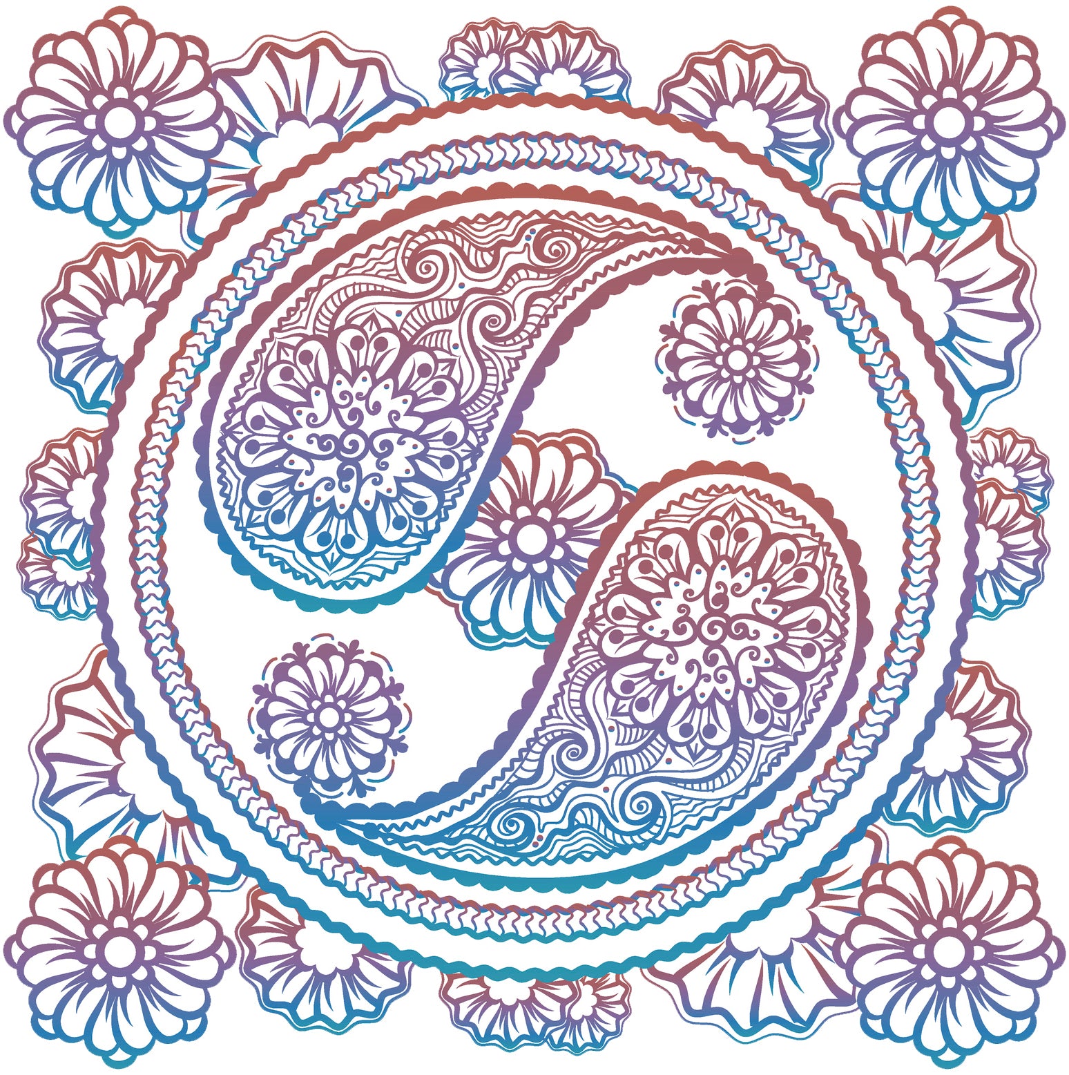 Pink Blue Ombre Paisley Yin Yang Floral Icon Vinyl Decal Sticker