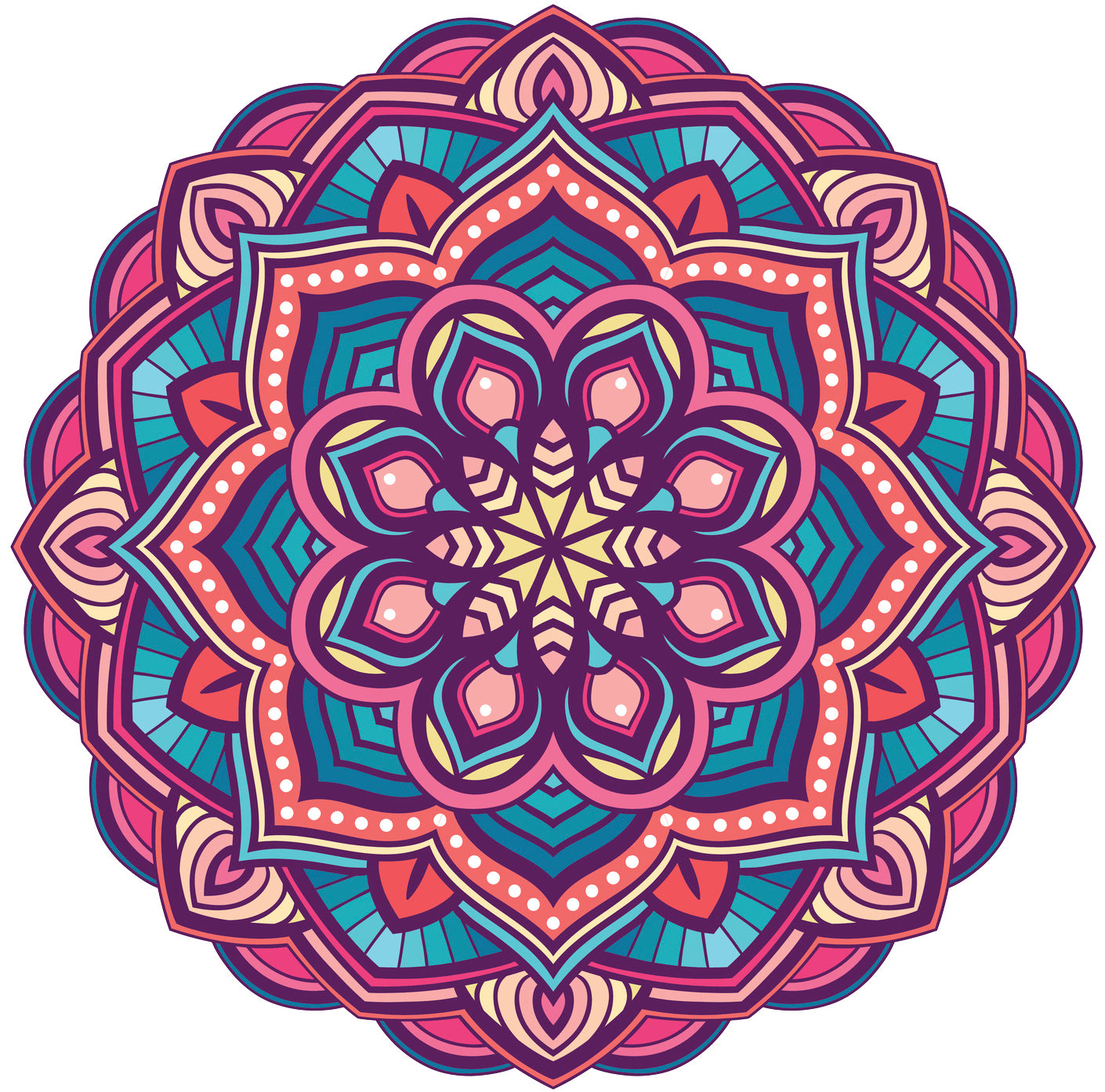 Pink Blue Purple Detailed Mandala Flower Emblem Icon Vinyl Decal Sticker