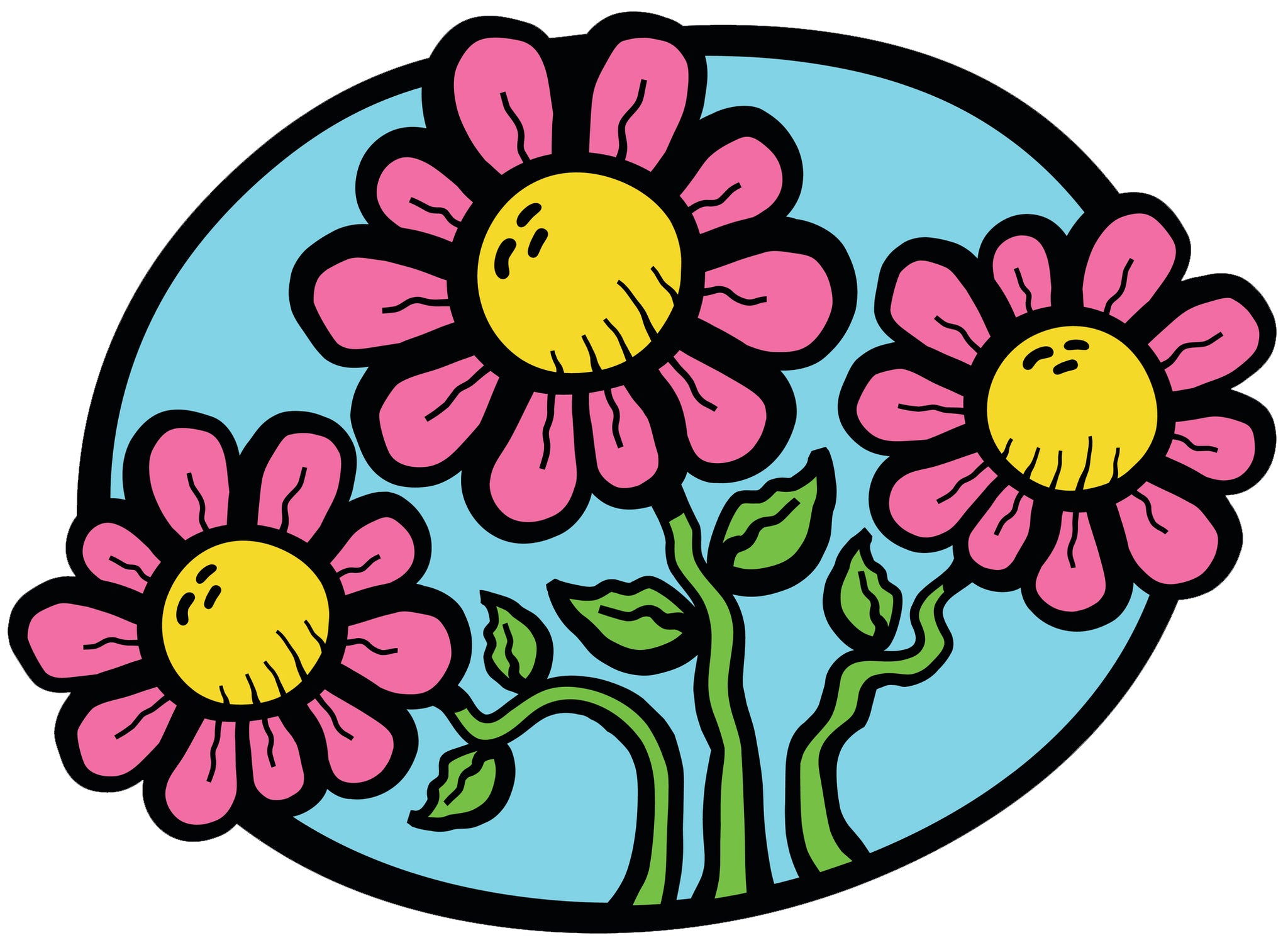 Pink Daisy Flower Cartoon Icon Vinyl Decal Sticker