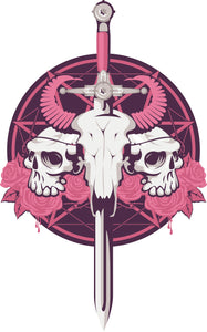 Pink Desert Animal Skull with Sword and Witch's Pentacle Icon Vinyl Decal Sticker