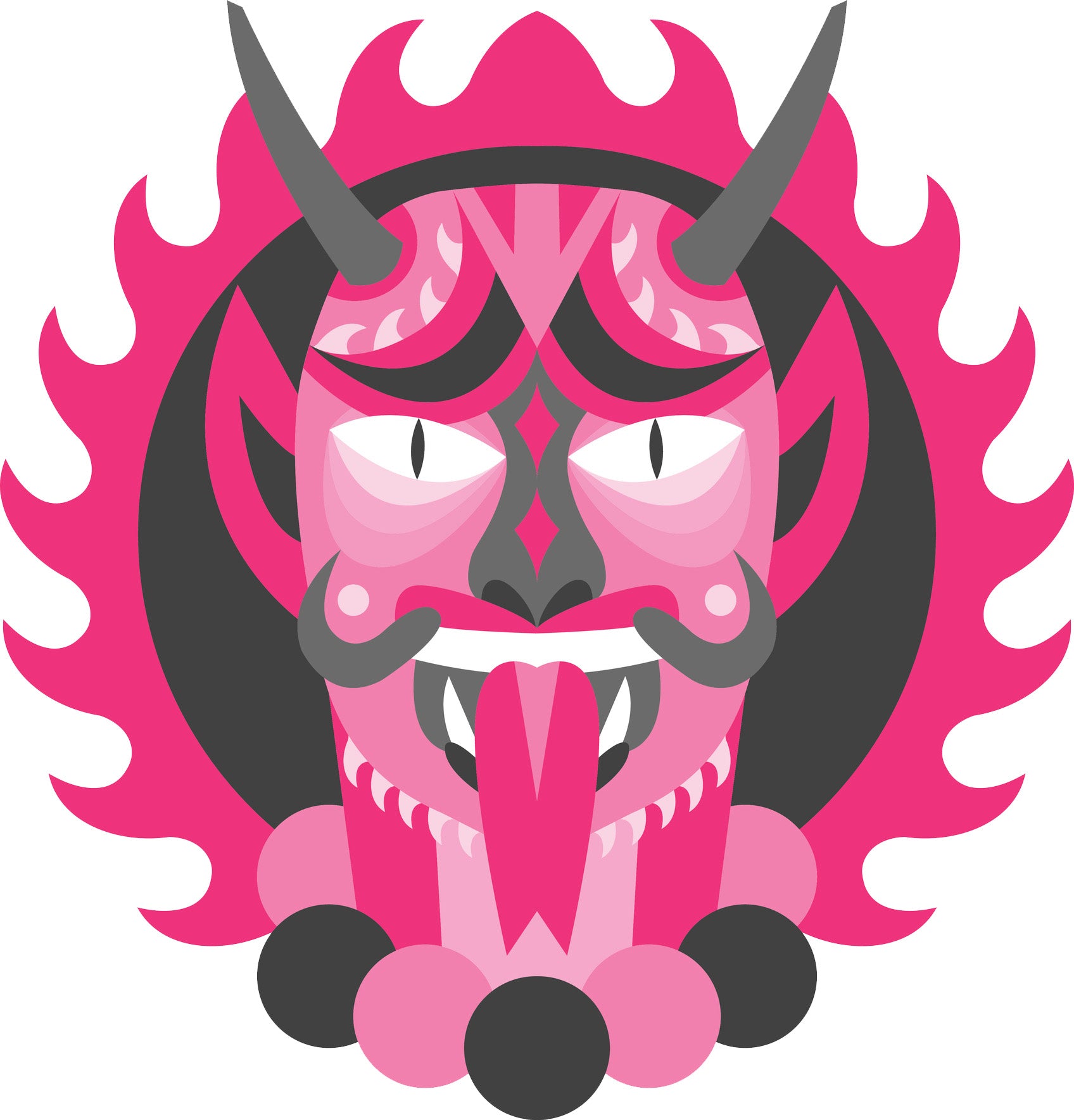 Pink Fiery Demon Devil Mask Cartoon Vinyl Decal Sticker