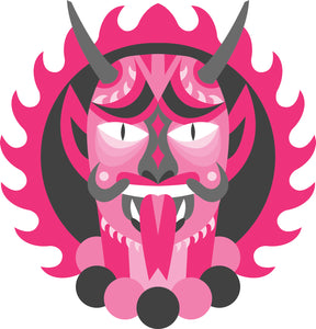 Pink Fiery Demon Devil Mask Cartoon Vinyl Decal Sticker