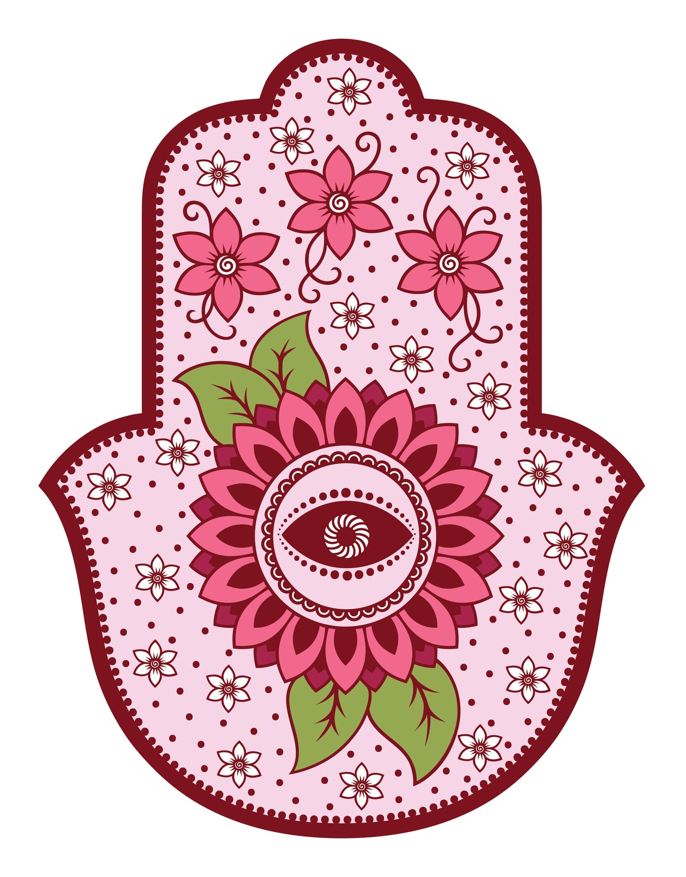 Pink Floral Pattern Hamsa Hand of Fatima Vinyl Decal Sticker