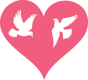 Pink Heart with White Doves Vinyl Decal Sticker