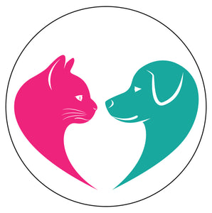 Pink Kitty Cat and Teal Puppy Dog Silhouette Heart Icon Vinyl Decal Sticker