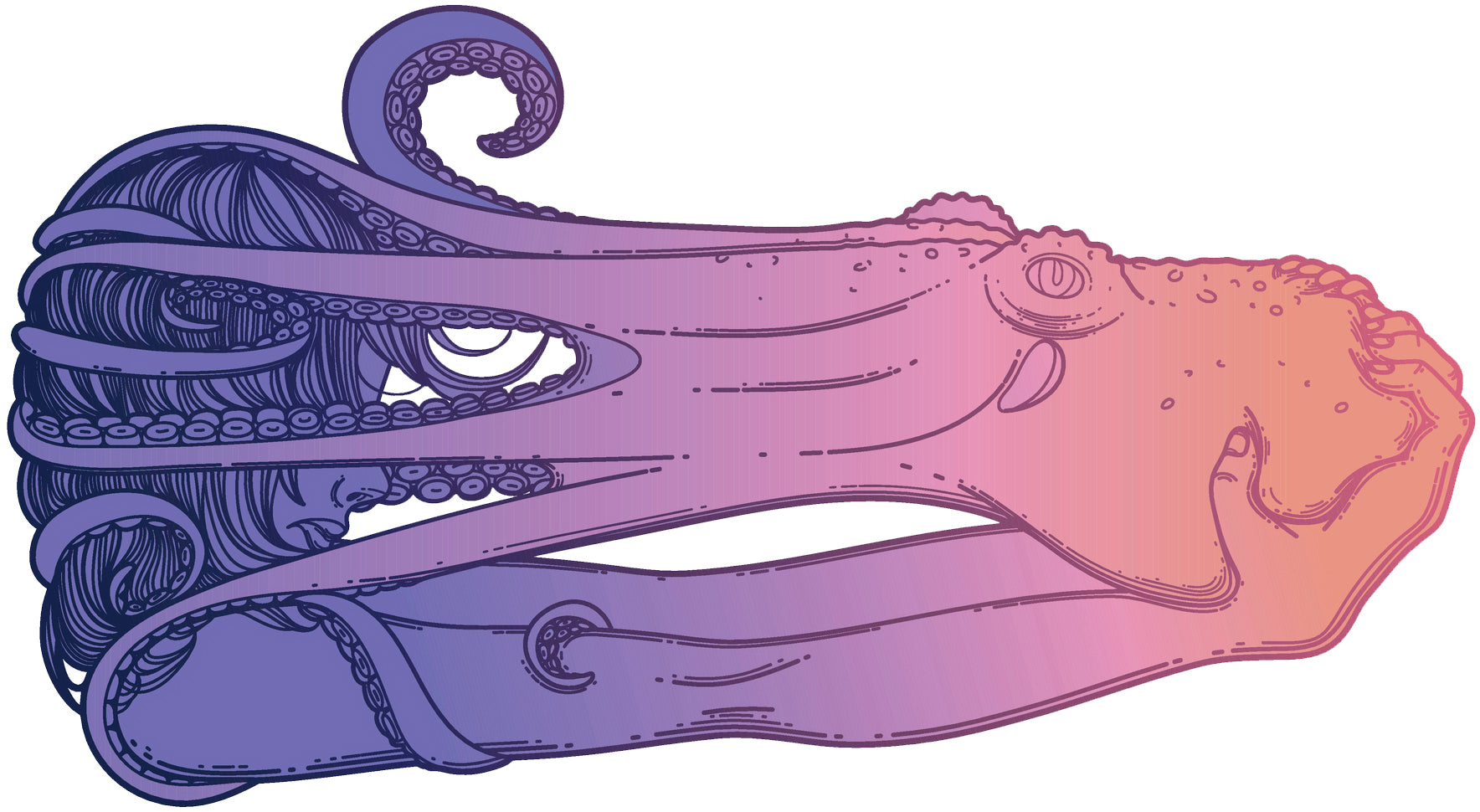 Pink Purple Ombre Girl and Octopus Squid Cartoon Vinyl Decal Sticker
