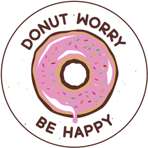 Pink Strawberry Sprinkle Donut Worry Be Happy Pun Vinyl Decal Sticker