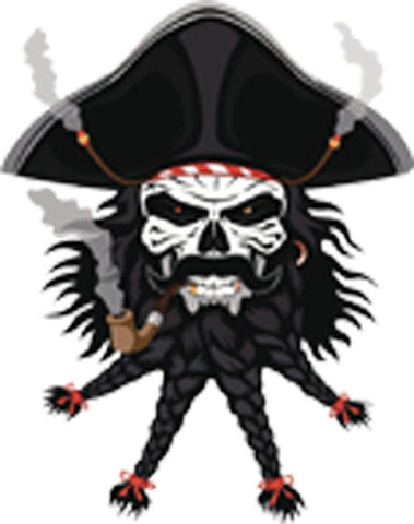 PIRATE MONSTER WITH BRAIDED BEARD AND MUSTACHE WITH HAT AND SMOKING PIPE BLACK WHITE RED GREY Vinyl Decal Sticker