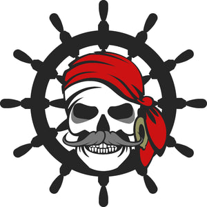 Pirate Skull and Wheel Helm Silhouette Vinyl Decal Sticker