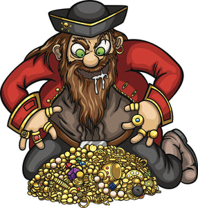 Pirate with Gold Treasure Loot Pile Vinyl Decal Sticker
