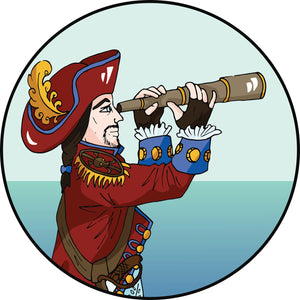 Pirate with Telescope at Sea Cartoon Icon Vinyl Decal Sticker