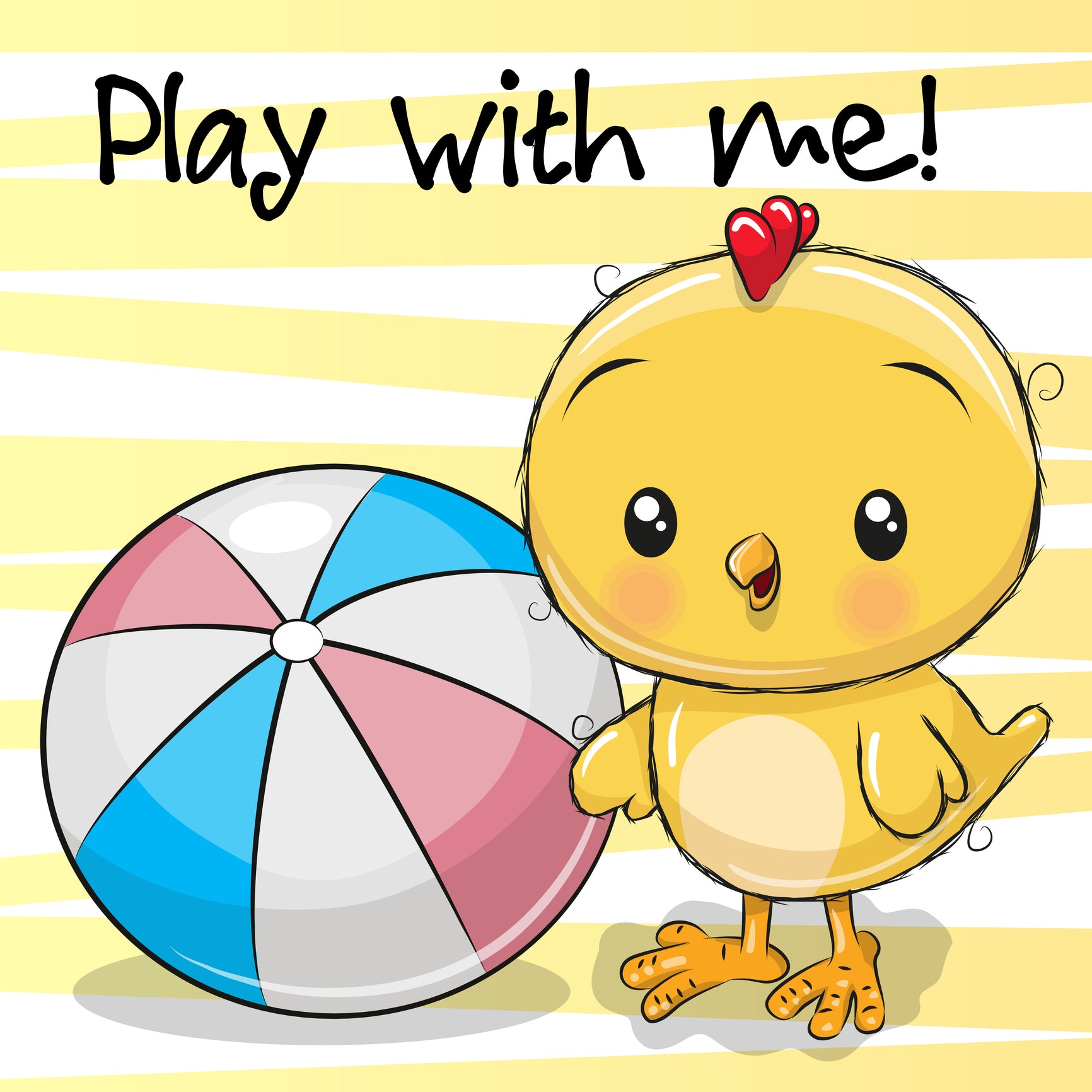 Play with Me Summer Baby Chick with Beach Ball Cartoon Icon Vinyl Decal Sticker