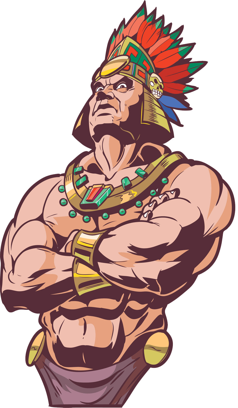 Powerful Buff Native American Indian Chief Cartoon - Colored Vinyl Decal Sticker