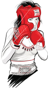 Powerful Woman Boxer Kickboxing Exercise Workout Cartoon Vinyl Decal Sticker