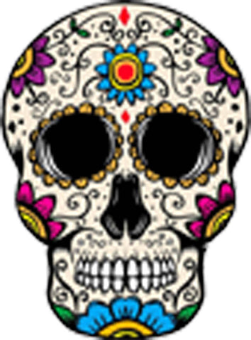 Pretty Colorful Dia de Los Muertos Sugar Skull Cartoon Emoji - Blue Flower Vinyl Decal Sticker