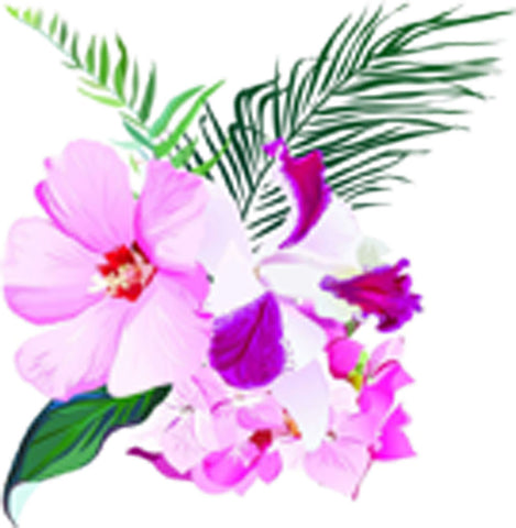 Pretty Elegant Pink Tropical Flower Arrangement Bunch Cartoon - Hibiscus Vinyl Decal Sticker