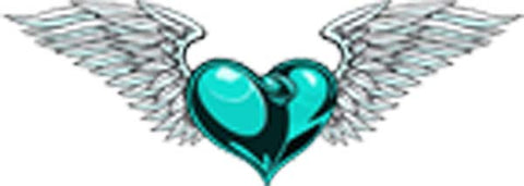 Pretty Folded Metallic Heart with Feather Angel Wings Cartoon - Blue Vinyl Decal Sticker