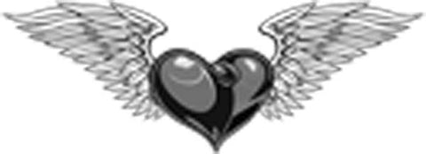 Copy of Pretty Folded Metallic Heart with Feather Angel Wings Cartoon - Gray Vinyl Decal Sticker