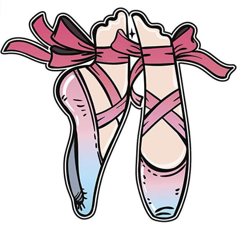 Pretty Girly Ballerina Dance Recital Cartoon Art - Blue Pink Ballet Flats Vinyl Decal Sticker
