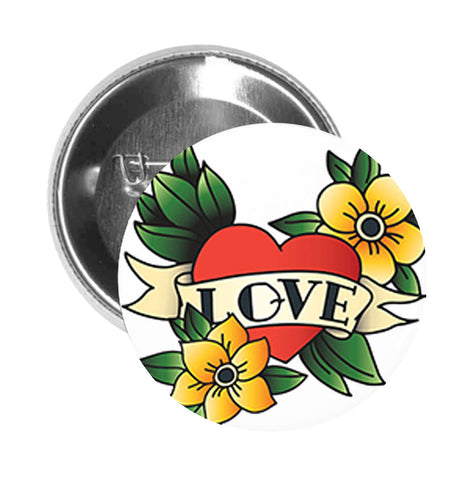 Round Pinback Button Pin Brooch Pretty Vintage Simple Heart Flower Tattoo Art Cartoon