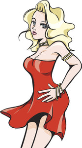 Pretty Anime Blonde Woman in Red Dress Cartoon Vinyl Decal Sticker
