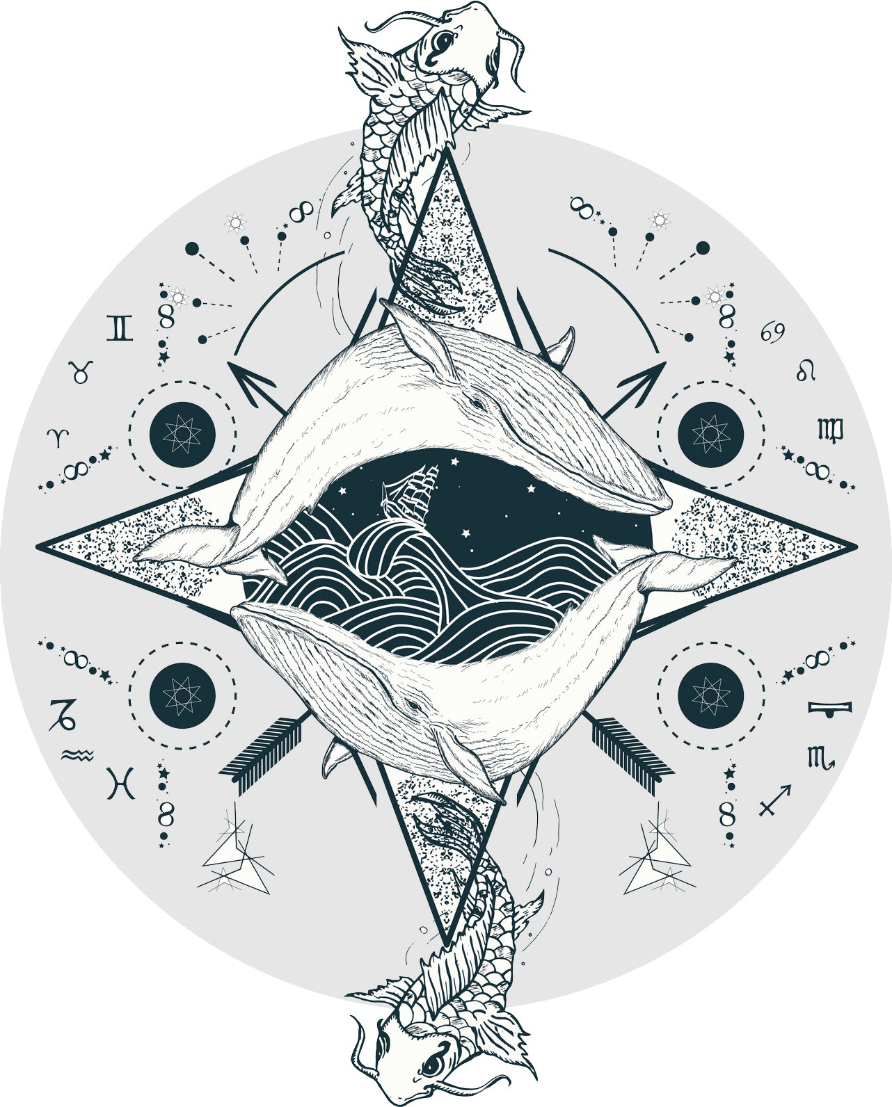 Pretty Constellations Galaxy Whale Koi Fish Icon Vinyl Decal Sticker