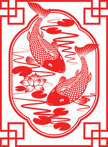 Pretty Cute Red Asian Culture Koi Fish Design Cartoon - Pond Vinyl Decal Sticker