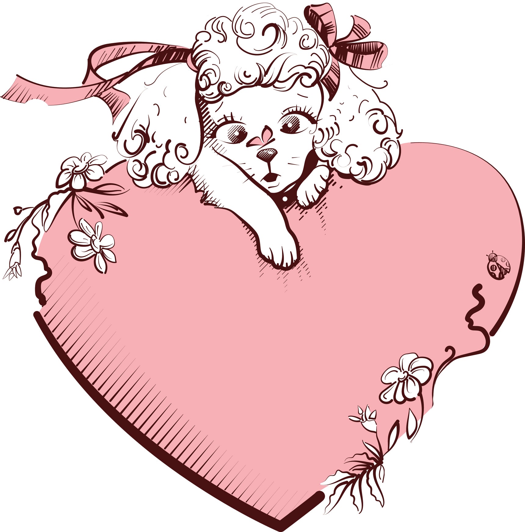 Pretty Girly Poodle Puppy Dog Pink Heart Cartoon Icon Vinyl Decal Sticker