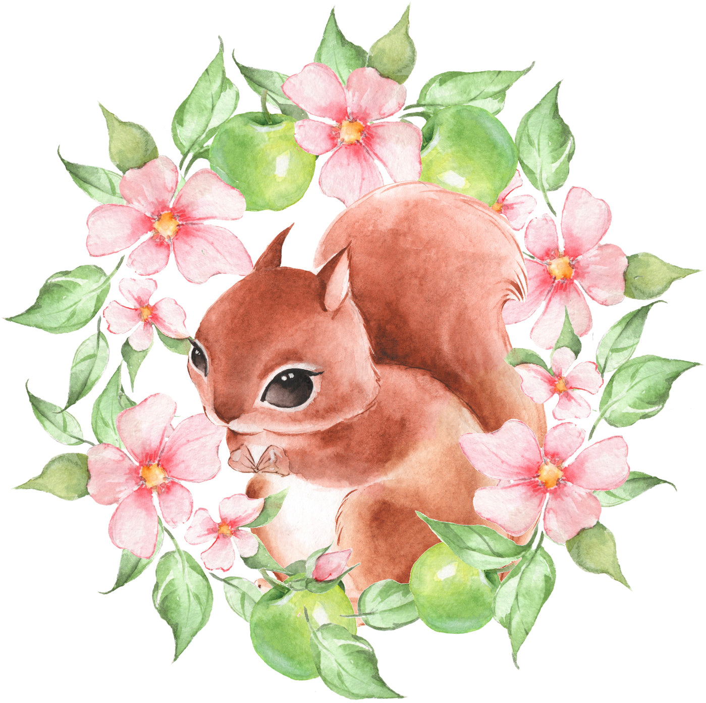 Pretty Pastel Spring Watercolor Art Icon - Chipmunk in Flowers Vinyl Decal Sticker