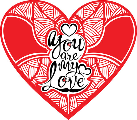 Pretty Red Valentine Heart Tribal Calligraphy - You are my Love Vinyl Decal Sticker