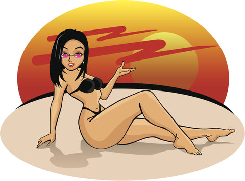 Pretty Sexy Sunset Beach Babe Model  Cartoon Icon Vinyl Decal Sticker