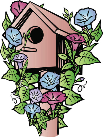Pretty Spring Flowers On Wooden Bird House Drawing Vinyl Decal Sticker