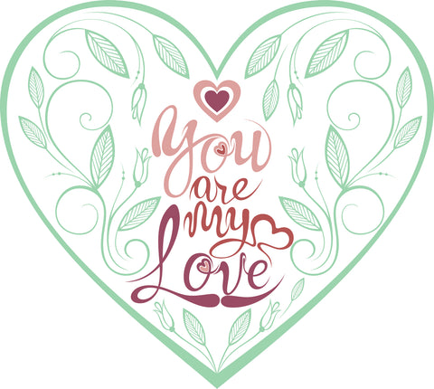 Pretty Valentine Heart Vine Calligraphy - You are my Love #2 Vinyl Decal Sticker
