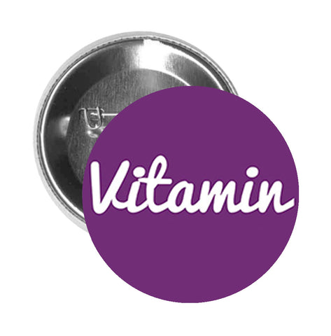 Round Pinback Button Pin Brooch Purple Vegetable Eggplant Cartoon Emoji - Vitamin - Zoom