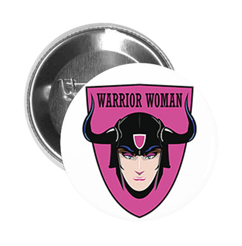 Round Pinback Button Pin Brooch Purple Warrior Woman with Horned Helmet Shield Cartoon