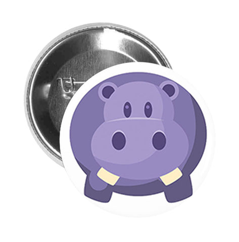 Round Pinback Button Pin Brooch Purple Zoo Hippo Cartoon Icon