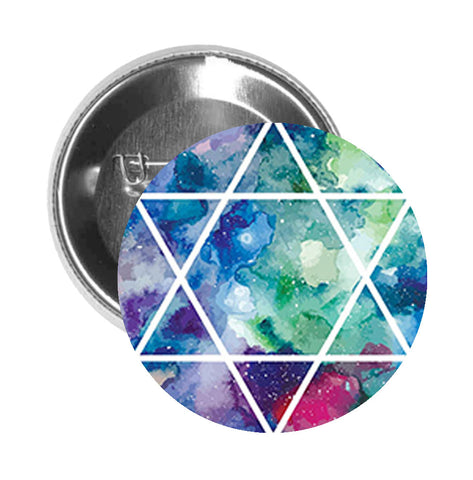 Round Pinback Button Pin Brooch Rainbow Galaxy Watercolor Paint Flower with Star of David