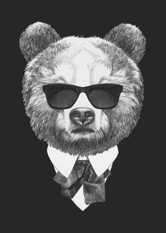 Realistic Intense Serious Scary Dapper Bear Cartoon With Black Background Vinyl Decal Sticker