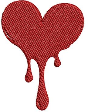 Iron on / Sew On Patch Applique Red Heart Breaking Melting And Dripping Down #2 - Short Heart Embroidered Design